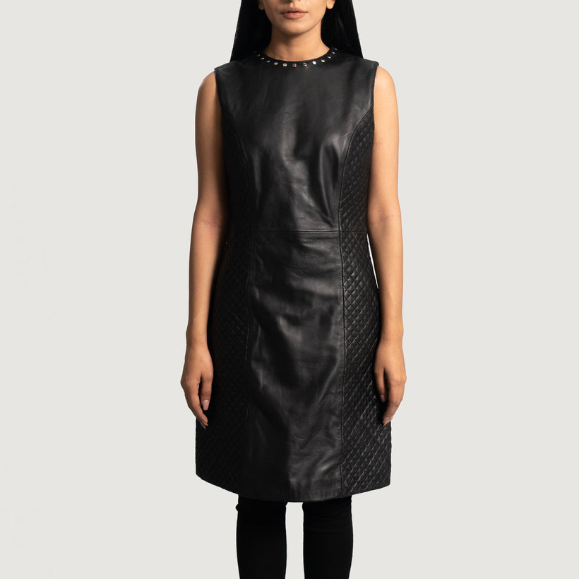 Luxe Musta Leather Dress Naisille