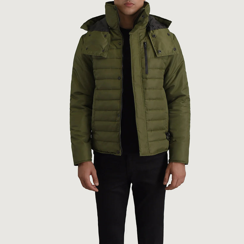 Malcolm Vihreä Hooded Puffer Nahkatakki Miehille