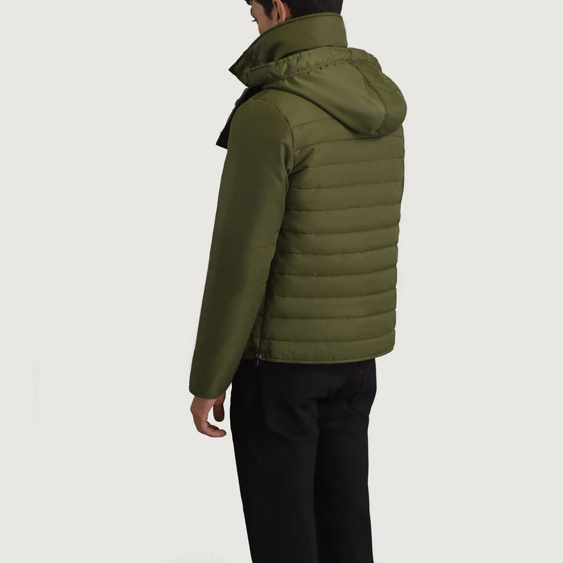 Malcolm Vihreä Hooded Puffer Nahkatakki Miehille