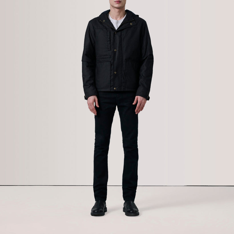 Marlo Musta Canvas Hooded Work Nahkatakki Miehille