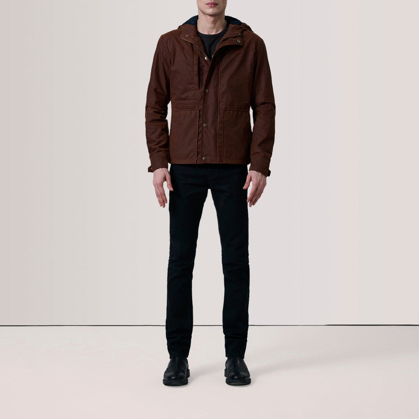 Marlo Ruskea Canvas Hooded Work Nahkatakki Miehille