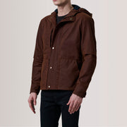 Marlo Ruskea Canvas Hooded Work Nahkatakki Miehille For Men - Lateral Side Profile View Showing Sleeve Cut &amp; Athletic Taper Fit