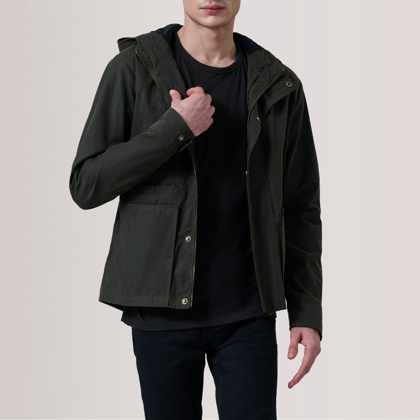 Marlo Olive Canvas Hooded Work Nahkatakki Miehille