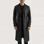 
Mateo Black Leather Single Breasted Coat in Black Cowhide Leather - Edestä ja räätälöity siluetti | Osta verkosta