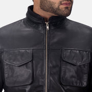 Maurice Musta Nahkatakki Miehille - Lateral Side Profile View Showing Sleeve Cut &amp; Athletic Taper Fit