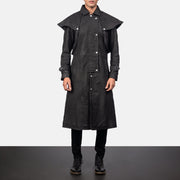 
Maverick Musta Leather Duster Miehille in Distressed Black Sheepskin Snuffed - Edestä ja räätälöity siluetti | Osta verkosta