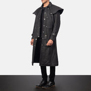 
Distressed Black Sheepskin Snuffed Trench Coat - Takaa istuvilla olkapäillä ja siistillä helmalla