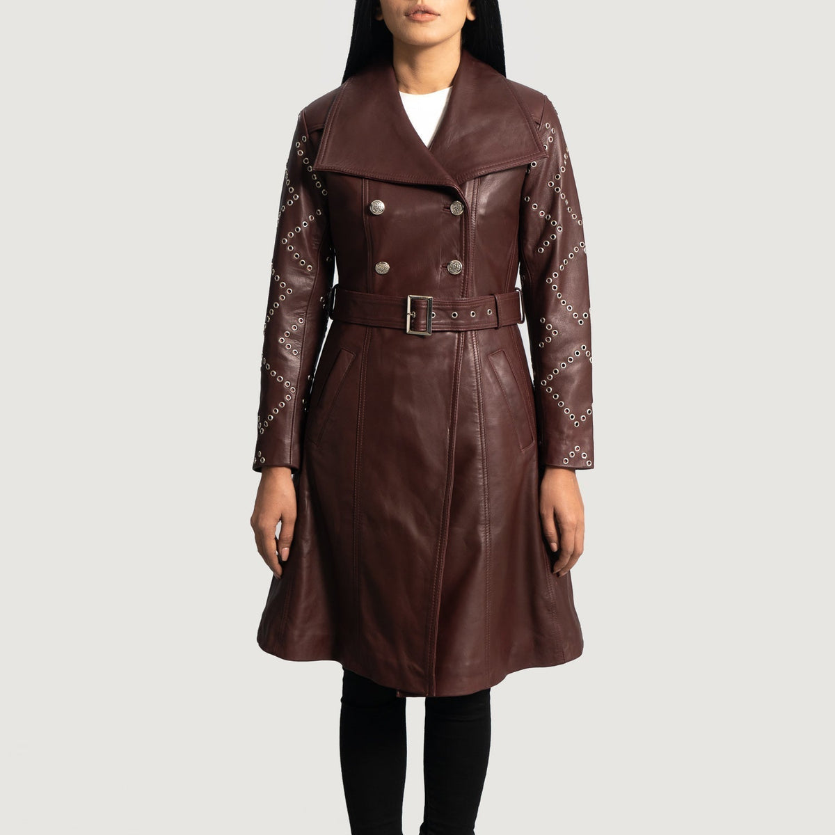 Women's Missoni Maroon Nahkainen Trenssitakki Naisille in Maroon Sheepskin Leather - Front Profile View &amp; Tailored Silhouette | Buy Online