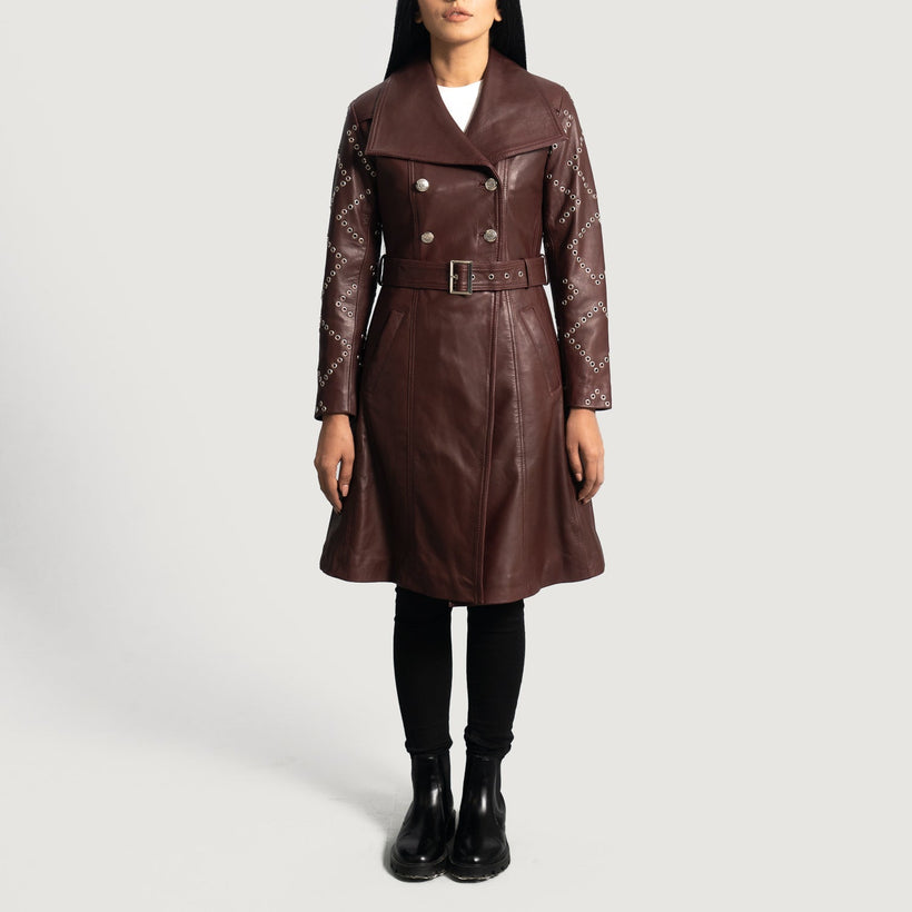 Missoni Maroon Nahkainen Trenssitakki Naisille