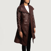 Women's Missoni Maroon Nahkainen Trenssitakki Naisille - Lateral Side Profile View Showing Sleeve Cut &amp; Athletic Taper Fit