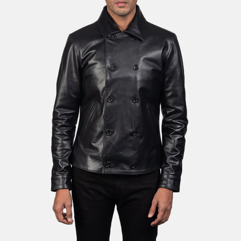 Mod Musta Leather Peacoat Miehille