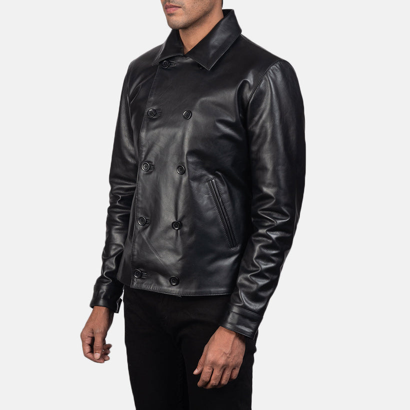 Mod Musta Leather Peacoat Miehille