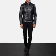 Mod Musta Leather Peacoat Miehille - Lateral Side Profile View Showing Sleeve Cut &amp; Athletic Taper Fit