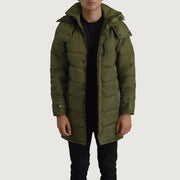 
Moore Vihreä Hooded Parka Miehille in Green Full-Grain Leather - Edestä ja räätälöity siluetti | Osta verkosta