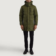 
Moore Vihreä Hooded Parka Miehille - Sivuprofiili ergonomisella hihanleikkauksella