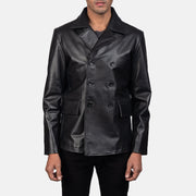 
Mr. Bailey Musta Leather Naval Peacoat Miehille in Black Cowhide Leather - Edestä ja räätälöity siluetti | Osta verkosta