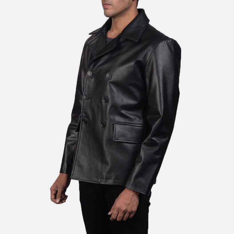 Mr. Bailey Musta Leather Naval Peacoat Miehille