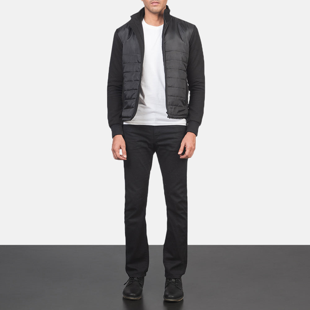 
Nashville Tepattu Musta Windbreaker Nahkatakki Miehille - Sivuprofiili ergonomisella hihanleikkauksella
