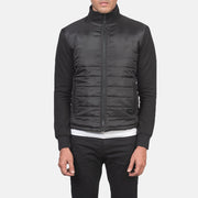 
Yksityiskohtainen lähikuva of High Neck & Zipper with wind flap Hardware on Nashville Tepattu Musta Windbreaker Nahkatakki Miehille