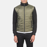 
Yksityiskohtainen lähikuva of High Neck & Zipper with wind flap Hardware on Nashville Tepattu Vihreä Windbreaker Nahkatakki Miehille