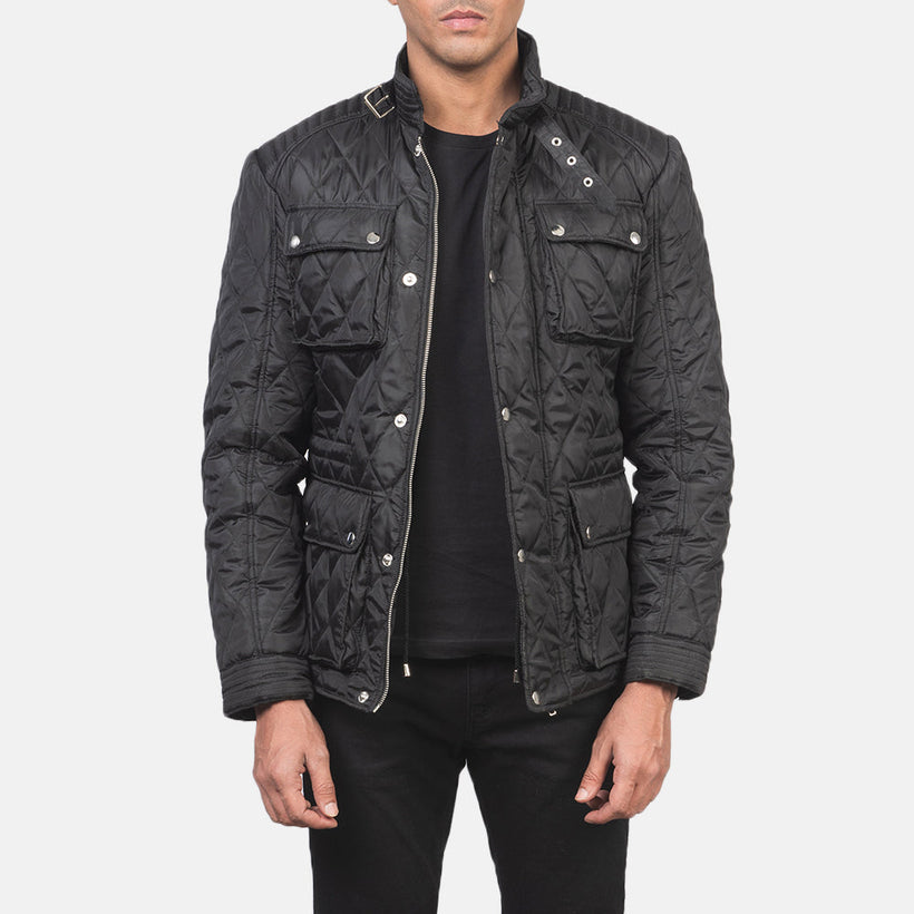 Nelson Tepattu Musta Windbreaker Nahkatakki Miehille