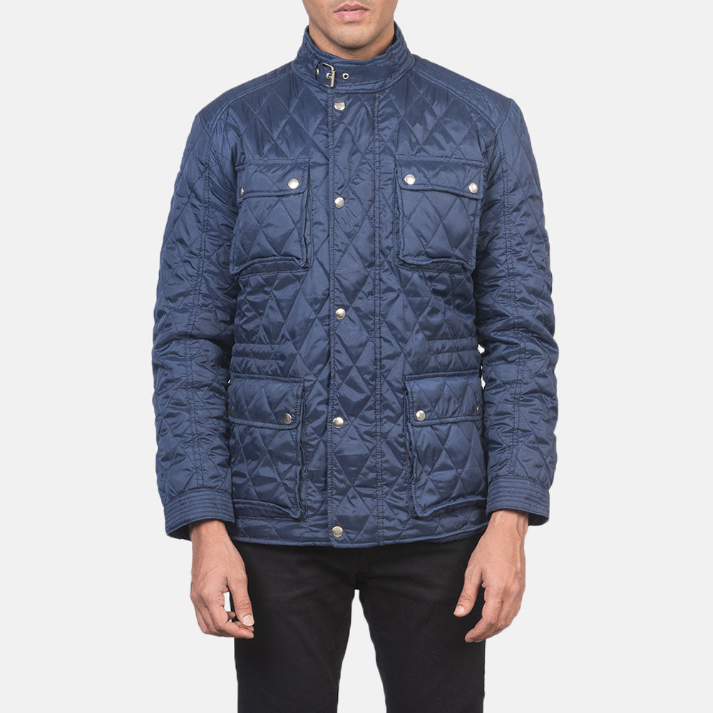 Men's Nelson Tepattu Sininen Windbreaker Nahkatakki Miehille - Lateral Side Profile View Showing Sleeve Cut &amp; Athletic Taper Fit