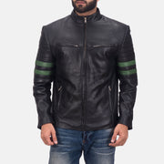 Night Trooper Nahkatakki Miehille in Black Cowhide Leather - Front Profile View &amp; Tailored Silhouette | Buy Online