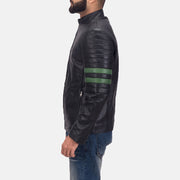 Night Trooper Nahkatakki Miehille - Lateral Side Profile View Showing Sleeve Cut &amp; Athletic Taper Fit