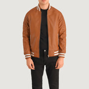Pascal Vaaleanruskea Ruskea Leather Varsity Nahkatakki Miehille in Tan Brown Sheepskin Leather - Front Profile View &amp; Tailored Silhouette | Buy Online