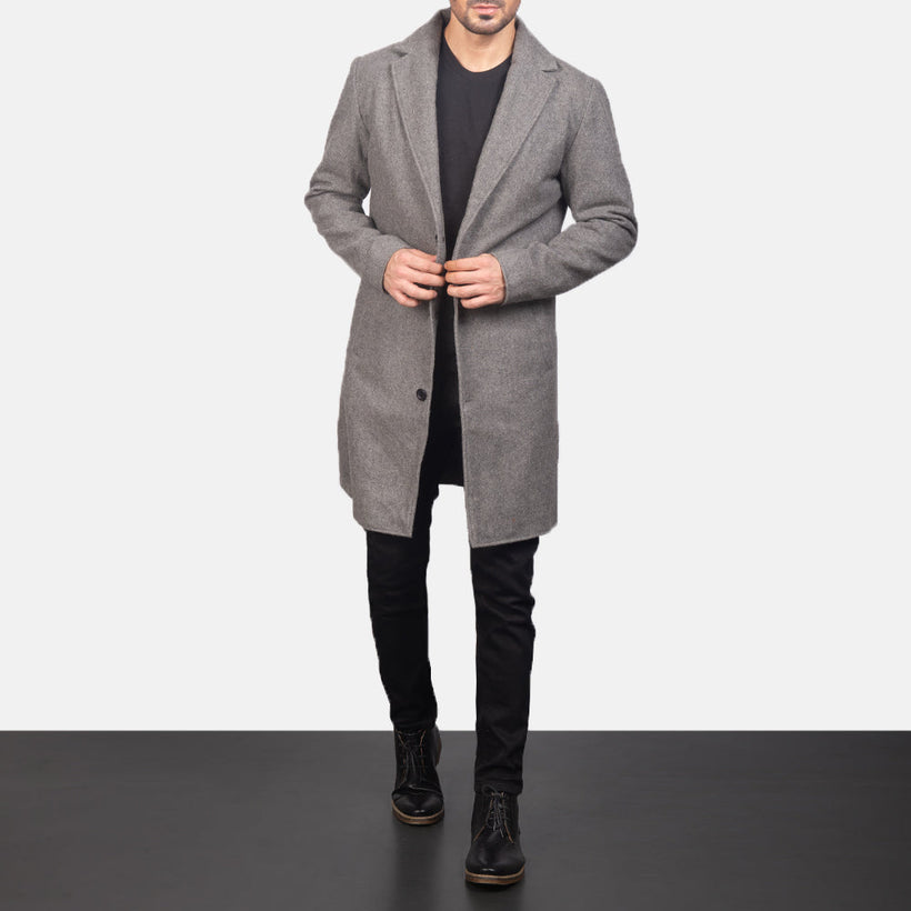 Petrillo Grey Wool Single Breasted Nahkatakki pitkä Miehille
