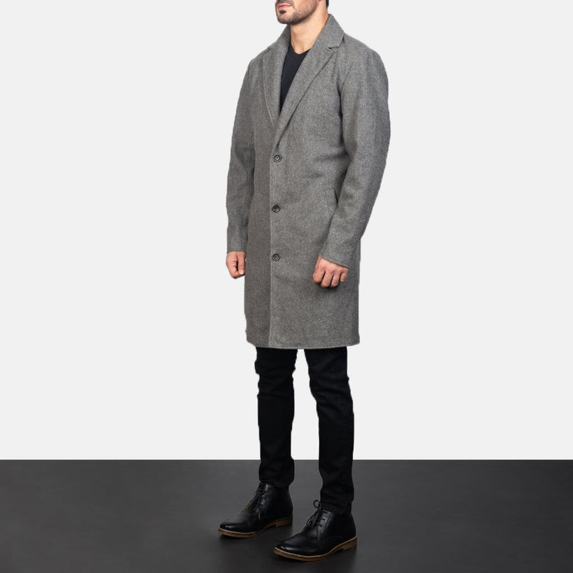 Petrillo Grey Wool Single Breasted Nahkatakki pitkä Miehille