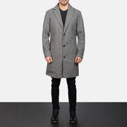 
Petrillo Grey Wool Single Breasted Nahkatakki pitkä Miehille - Sivuprofiili ergonomisella hihanleikkauksella