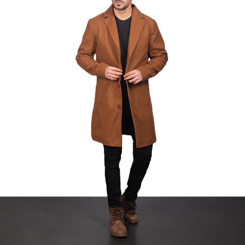 Petrillo Khaki Wool Single Breasted Nahkatakki pitkä Miehille