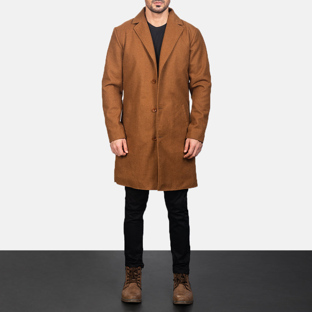 
Yksityiskohtainen lähikuva of Notch & Button Hardware on Petrillo Khaki Wool Single Breasted Nahkatakki pitkä Miehille