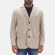 Men's Professor By Day Suede Nahkainen Bleiseri Miehille in Off White (Greyish) Goatskin Suede - Front Profile View &amp; Tailored Silhouette | Buy Online