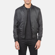 Men's Ramon Musta Nahkainen Pommitakki Miehille in Black Nylon - Front Profile View &amp; Tailored Silhouette | Buy Online