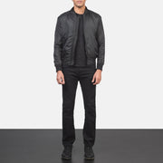 Men's Ramon Musta Nahkainen Pommitakki Miehille - Lateral Side Profile View Showing Sleeve Cut &amp; Athletic Taper Fit