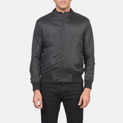 Close-Up Detail of Band &amp; Zipper with wind flap Hardware on Men's Ramon Musta Nahkainen Pommitakki Miehille