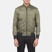 Close-Up Detail of Band &amp; Zipper with wind flap Hardware on Men's Ramon Green Nahkainen Pommitakki Miehille
