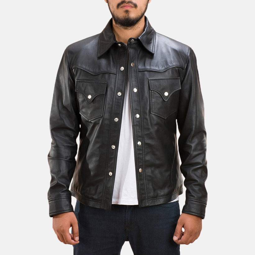 Ranchson Musta Leather Shirt Miehille