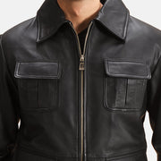 Raven Musta Nahkatakki Miehille - Lateral Side Profile View Showing Sleeve Cut &amp; Athletic Taper Fit