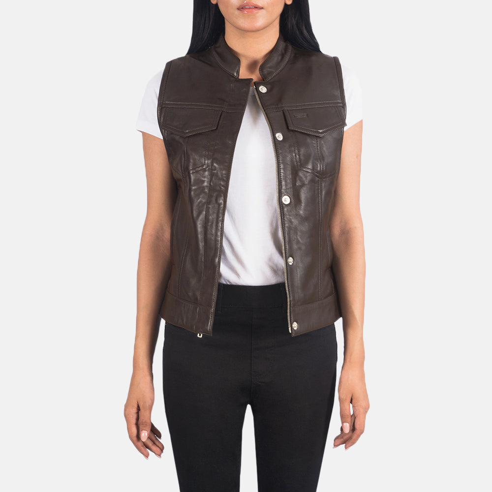 
Rayne Moto Ruskea Nahkaliivi Naisille in Brown Sheepskin Leather - Edestä ja räätälöity siluetti | Osta verkosta