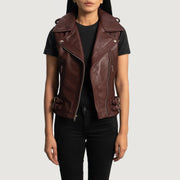 
Maroon Sheepskin Leather Biker Jacket - Takaa istuvilla olkapäillä ja siistillä helmalla