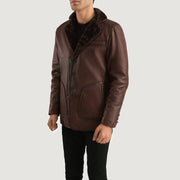 
Distressed Brown Sheepskin Burnishing Aviator Jacket - Takaa istuvilla olkapäillä ja siistillä helmalla