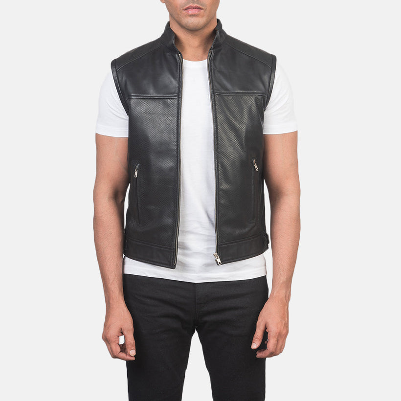 Roland Musta Leather Biker Vest Miehille