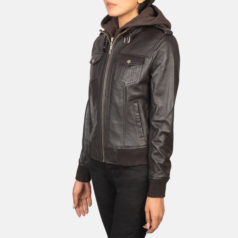 Roslyn Hooded Nahkainen Pommitakki Naisille