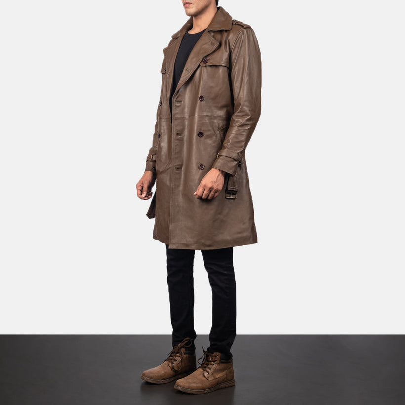Royson Ruskea Leather Duster Nahkatakki pitkä Miehille