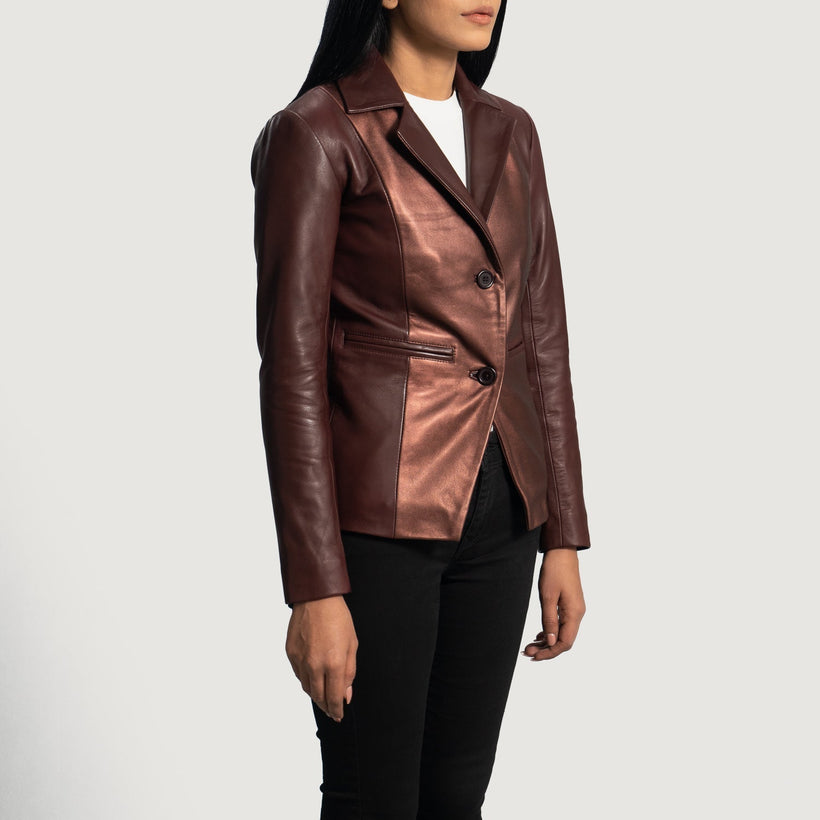 Ruby Metallic Maroon Nahkainen Bleiseri Naisille