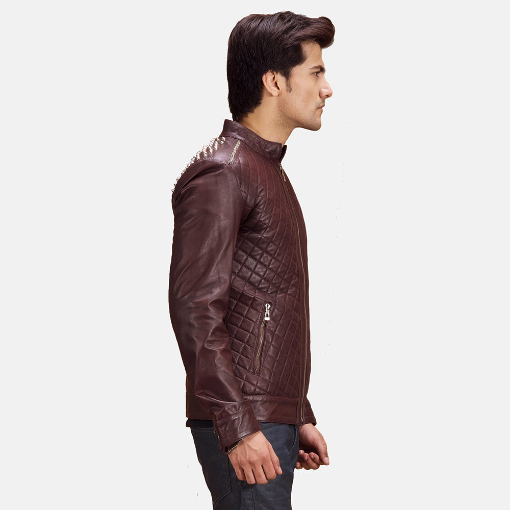 
Maroon Sheepskin Leather Biker Jacket - Takaa istuvilla olkapäillä ja siistillä helmalla