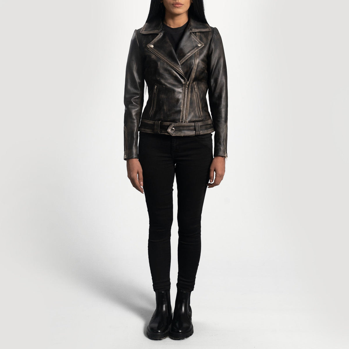 
Rumy Kastanjanruskea Nahkainen Biker-takki Naisille – alternate product view 3